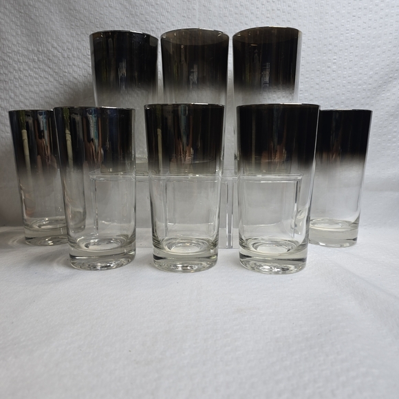 VINTAGE SET OF 8 DOROTHY THORPE STYLE SILVER FADE HIGHBALL GLASSES - Picture 1 of 8